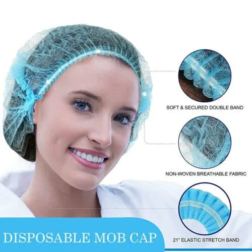 Vista 3 de Bluehill 100 piezas Red de pelo de 21 pulgadas desechables Bouffant Caps Redecillas azules, cubierta para el cabello, no plisadas Gorros