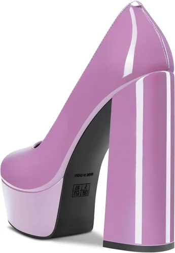Vista 11 de TNYNFBEB Zapatos de tacón de plataforma alta para mujer, con puntera redonda, sin cordones, básicas, clásicas, de 5.5 pulgadas