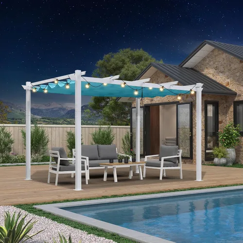 Vista 49 de PURPLE LEAF Pérgola de 10 x 12 pies con toldo retráctil, pérgola cuadrada de bronce de aluminio para patio al aire libre, junto a la piscina, beige