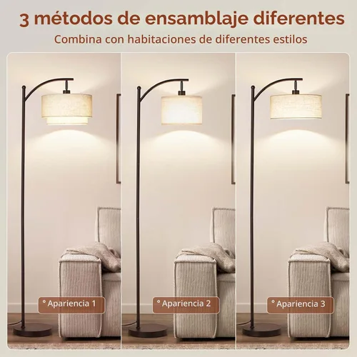 Vista 4 de Lámparas de pie SUNMORY para sala de estar con bombilla LED de 12W, lámpara de pie de arco con 3 temperaturas de color, lámparas de pie modernas