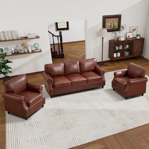 Vista 12 de WILLOVE Sofás de Cuero Sintético de 79'' para Sala de Estar, Sofás Modernos de Mediados de Siglo con Brazos Curvos y Ribete de Tachuelas