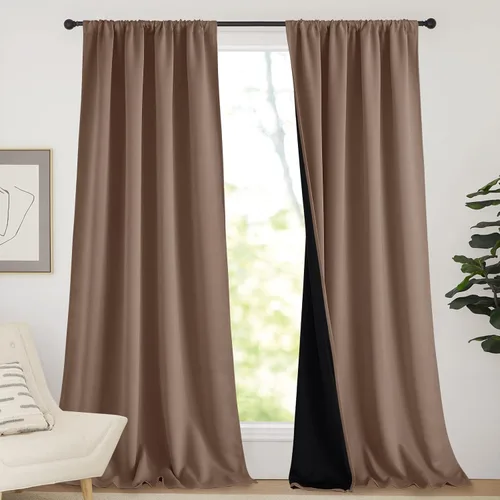 Vista 49 de NICETOWN Biscotti Beige 100% Cortinas opacas de 45" de largo para cocina, bolsillo con varilla para sótano completamente opaco, cortinas térmicas