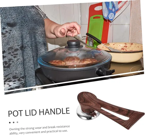 Vista 6 de SHOWERORO Mango universal de repuesto para tapa de olla con acabado de grano de madera, agarre ergonómico que se adapta a varios accesorios