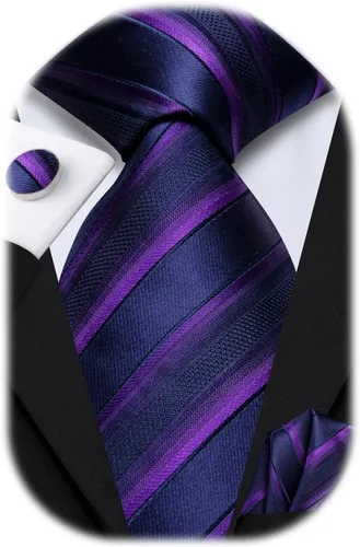 Vista 279 de Hi-Tie Corbatas de seda para hombre, diseño de cachemira a rayas, con bolsillo, gemelos cuadrados, conjunto formal de negocios