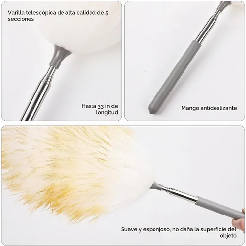 Vista 4 de Plumero de Plumas Mini, Plumeros Telescópicos de Lana de Cordero con Poste de Extensión de Acero Inoxidable de hasta 34 Pulgadas para Limpiar