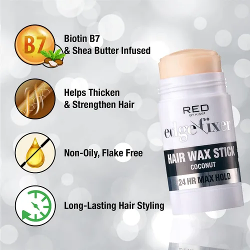 Vista 3 de Red by Kiss Cera para el cabello 24HR Max Hold Edge Fixer Control Pomada Antiadherente, no grasa, sin escamas (coco)