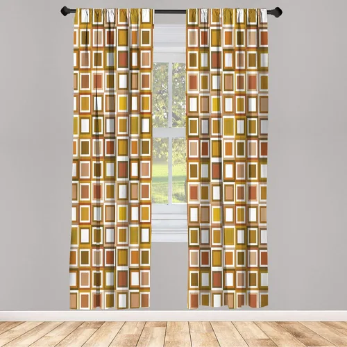 Vista 41 de Ambesonne - Cortinas amarillas para ventana, arte moderno escandinavo de escena de jardín con flores de tulipán y mariposas bailando, juego de 2