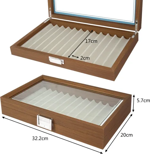 Vista 2 de Vitrina de madera para bolígrafos de 12 bolígrafos, caja organizadora de coleccionistas de almacenamiento de bolígrafos con ventana de vidrio