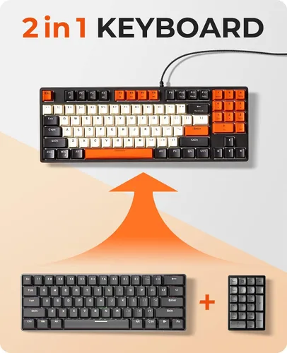 Vista 5 de Havit Teclado mecánico, teclado de PC compacto con cable con almohadilla numérica, interruptor rojo, teclado mecánico para juegos, 89 teclas