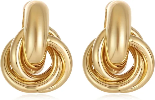 Vista 11 de Aretes chapados en oro de 14 quilates para mujer, joyería gruesa Corazón de oro de 14 quilates
