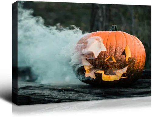 Vista 43 de Denozer - Decoración de pared de calabaza de Halloween, pósteres de regalo, decoración del hogar, arte de pared, imágenes en lienzo HD, estiradas