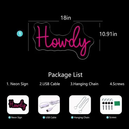 Vista 6 de Howdy Letrero de neón LED rosa para decoración de pared, funciona con USB, decoración de habitación de niñas, decoración de habitación de belleza