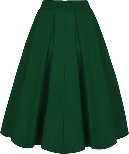 Vista 2 de Tandisk - Falda acampanada plisada, de largo a media pierna, línea A y estilo retro con bolsillos, para mujer