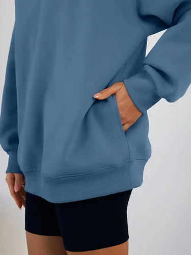 Vista 5 de Trendy Queen Sudaderas con capucha de gran tamaño para mujer, cómodas sudaderas de otoño a la moda 2025, trajes casuales de forro polar con bolsillos