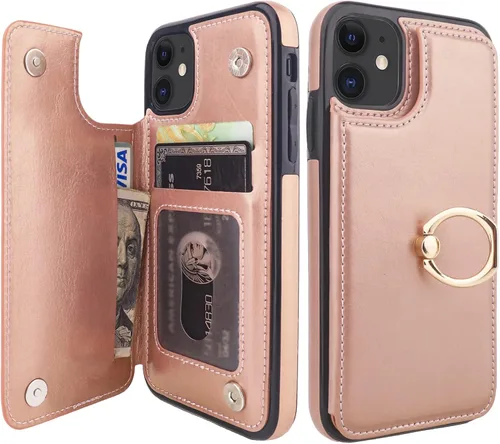 Vista 11 de ONETOP Funda tipo cartera para iPhone 11 con tarjetero de crédito, color Negro
