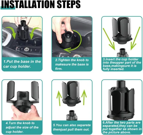 Vista 6 de Expansor de portavasos para automóvil, adaptador de portavasos multiusos con base ajustable, organizador de vasos automático compatible con botellas