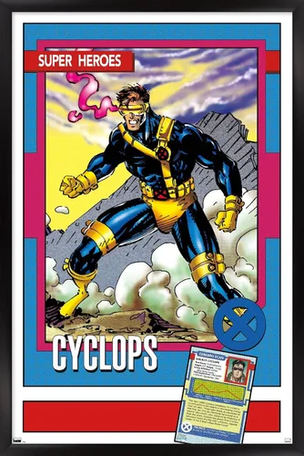Vista 8 de Trends International Marvel Trading Cards - Póster de pared de cíclope, 14.725 x 22.375 pulgadas, versión enmarcada de madera de granero