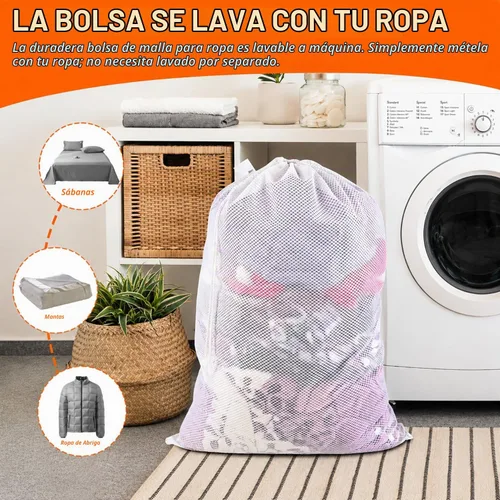Vista 5 de Polecasa Bolsa de lavandería de malla de diamante extra resistente, 24x36 A-white