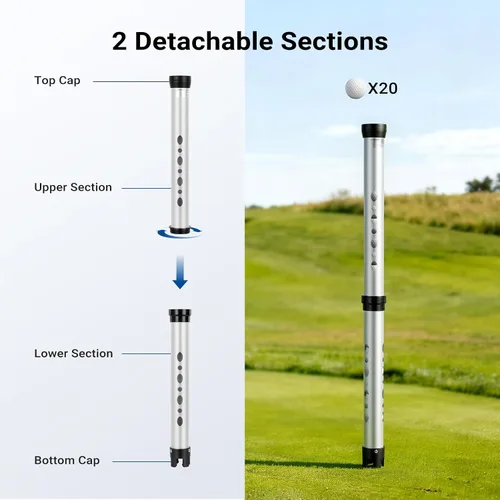Vista 4 de NEEWER Tolva de tubo para pelotas de tenis y pelotas de pickleball, sección desmontable sin doblez, recogedor superior con tapón y correa