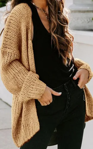 Vista 9 de PRETTYGARDEN Cárdigan de punto de manga larga para mujer, suéter de punto con frente abierto, suave, suelto, abrigo para exteriores