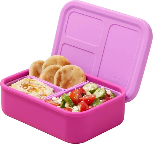 Vista 12 de LunchBots Build a Bento - Lonchera dividida de silicona platino de 28 onzas, color azul Azul solido