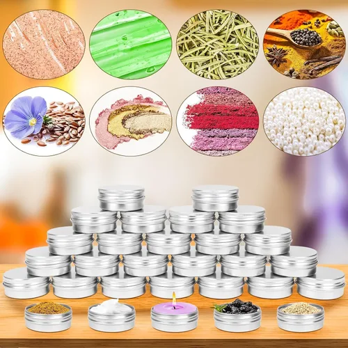 Vista 3 de Paquete de 24 tarros de lata de 1 onza, latas de metal de 1 fl oz, recipientes de lata de aluminio de 1 onza con tapa de tornillo para barras