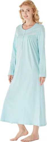 Vista 5 de Keyocean Elegantes camisones para mujer, suaves, 100% algodón, cómodos, ligeros, de manga larga, vestidos de casa para mujeres mayores