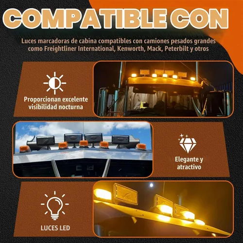 Vista 4 de ECOTRIC 5 luces LED ámbar para correr de 31 luces LED para camiones Peterbilt/Kenworth/Freightliner/Volvo/Western Star/Mack/International/Paccar