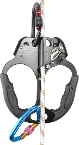 Vista 5 de Ascensor de mano CE, equipo de engranaje de rapel de 308.6 lbs con mango de goma ergonómico para arbolista de árboles de escalada en roca