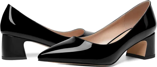 Vista 6 de ROSERWISH Zapatos de vestir para mujer, sin cordones, con puntera puntiaguda, de charol clásico, estilo casual, grueso, tacón bajo, 2 pulgadas