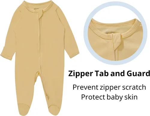 Vista 3 de Pijama de rayón de bambú con pies para bebé, de una pieza, manga larga, con cremallera de 2 vías, para niños y niñas