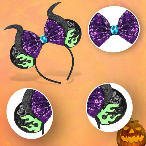 Vista 4 de Diadema con orejas de ratón, orejas de ratón de lentejuelas para mujeres y niñas, accesorios para vestidos de princesa, decoración de fiestas (TG-MN)