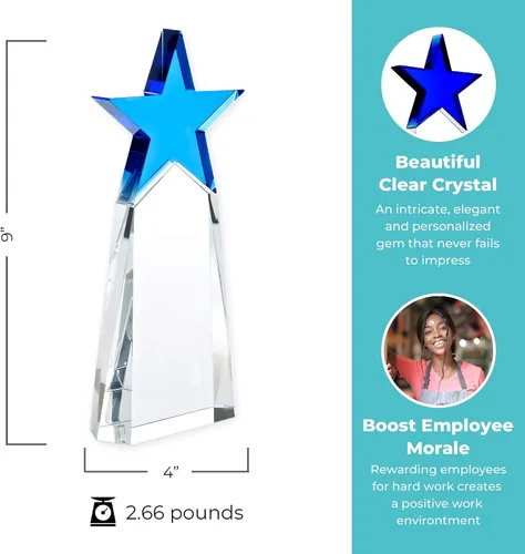 Vista 3 de Baudville Trofeo grabado – Cristal – Torre con estrella en la parte superior – Premio para empleados – Grabado personalizado de hasta cuatro líneas