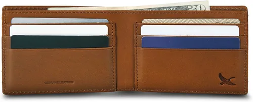 Vista 5 de Eddie Bauer Men's Rugged Leather Bifold Wallet Money Clip RFID Protection ID Window Genuine Leather EDC