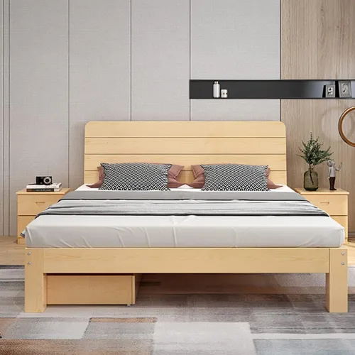 Vista 2 de LITFAD Base de cama de plataforma de madera de pino contemporánea, marco de cama natural con cabecero, listones de madera de soporte