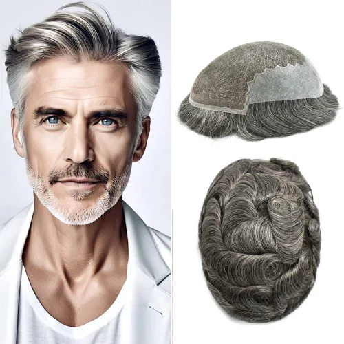 Vista 75 de Mens Toupee Human Hair Replacement System Swiss Lace Toupee For Men Hair Piece Protesis Capilar Mens Hairpiece 5X7#1 Jet Black 120% Density