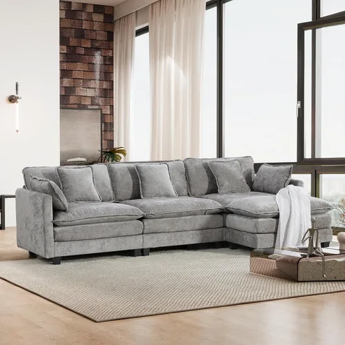 Vista 54 de Sofá seccional modular convertible de 76.7", sofás de dos plazas de chenilla con asiento profundo y cojines tipo loveseat para sala de estar, Beige