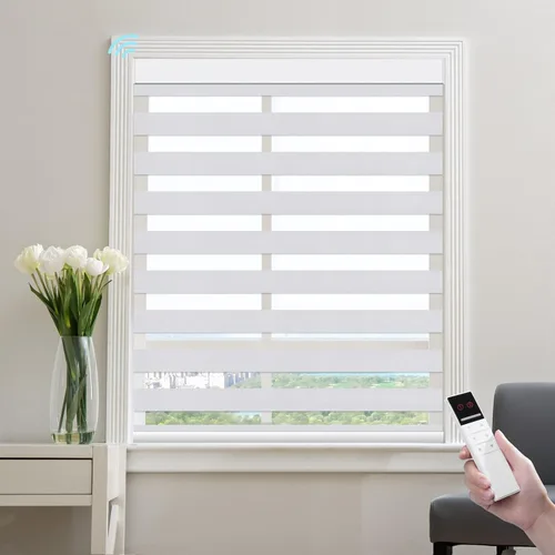 Vista 7 de ZSTARR ZSTARR - Persianas opacas motorizadas con control remoto, persianas inteligentes con diseño de cebra, para control de ventanas, oficina, Beige