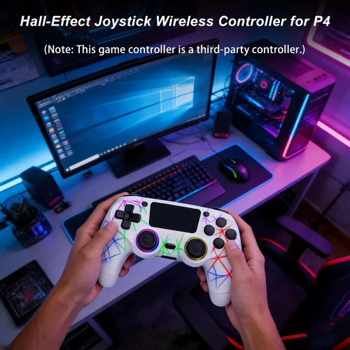 Vista 7 de GamingBoy 2 Pack Wireless Controller for PS4, Light-up RGB Remote Control for Ps4/PC with Hall Effect Joystick/1000mAh Battery/Type-C/Dual