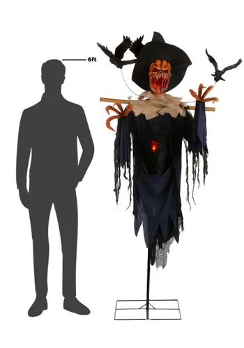 Vista 8 de Figura Animada de Espantapájaros Cuervo de 7 Pies para Halloween Multicolor