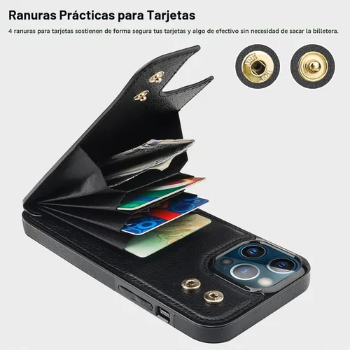 Vista 4 de Folosu Funda compatible con iPhone 13 Pro Max con soporte para tarjetas, rotación de 360°, soporte de anillo de dedo con función atril, protección