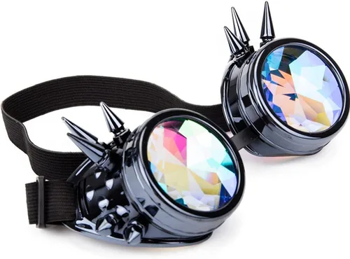 Vista 10 de Gafas caleidoscopio para raves trippy psicodélico steampunk con lentes de cristal de difracción de prisma arcoíris