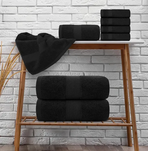 Vista 9 de White Classic Juego de toallas negras de 8 piezas [2 toallas de baño, 2 toallas de mano, 4 toallas faciales] y 2 tapetes de baño de lujo de 22 x 34