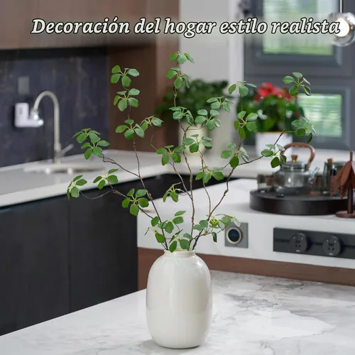 Vista 8 de 2 tallos de eucalipto sintético con hojas, tallos de vegetación falsos de 33.5 pulgadas, tallos de plantas artificiales para decoración de jarrones