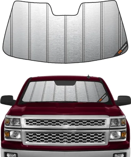 Vista 12 de Pigenius Parasol para parabrisas para Chevy Silverado/GMC Sierra 1500 2007-2013, 2500 3500 HD 2007-2014, acabado de cuero gris premium