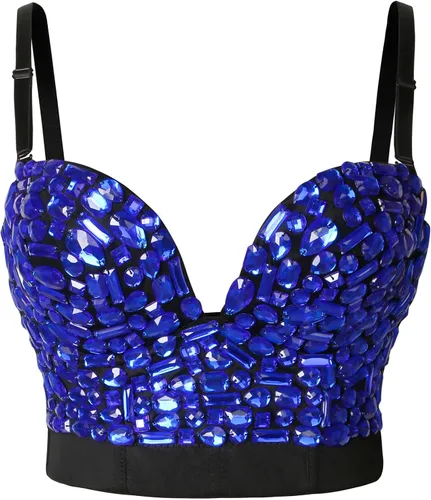 Vista 4 de Charmian - Sujetador con realce para mujer con diamantes de imitación de colores, ombliguera para fiesta y club