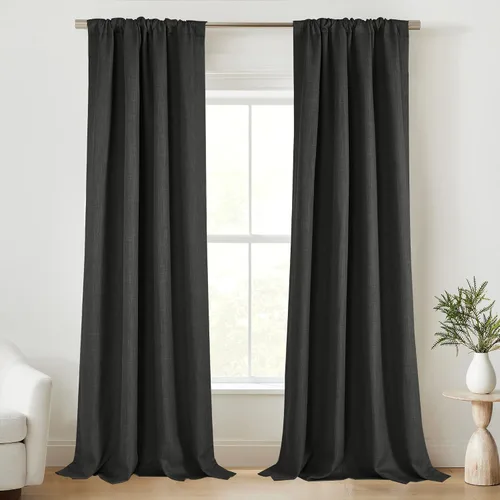 Vista 9 de StangH - Cortinas de lino primitivo 100% opacas, paneles pesados para dormitorio, dobles capas con lengüeta trasera, tratamientos para ventanas