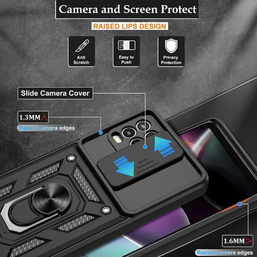 Vista 3 de Gritup Funda para Moto G Stylus 5G-2021 con cubierta deslizante para cámara 1 paquete de protectores de pantalla HD Soporte de metal giratorio