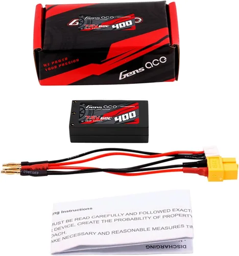 Vista 5 de Gens ace 400mAh 60C 7.6V HV Hardcase 2S Lipo Batería con XT-60 Plug (4Pcs)