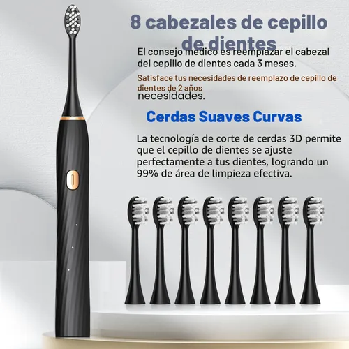 Vista 6 de FXQQZZ Cepillo de dientes eléctrico para adultos y niños, con raspador de lengua y estuche de viaje, 8 cabezales de cepillo, temporizador